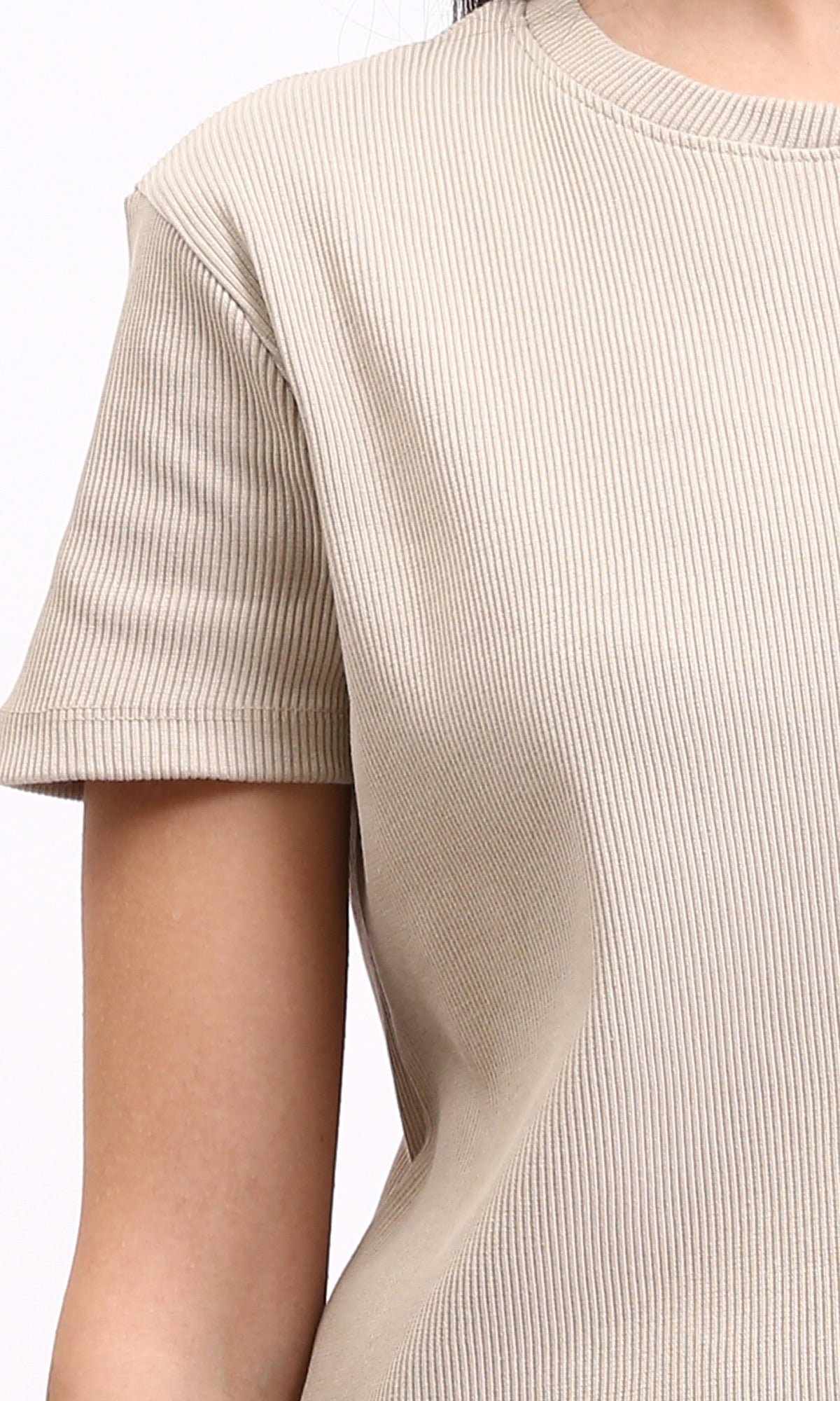 R210654 - Slip On Short Sleeves Midi Dress - Ecru