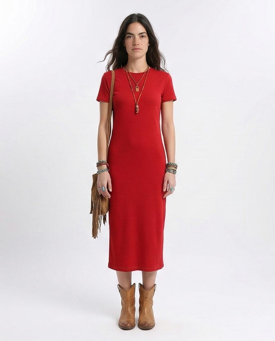 Women's Straight-Cut Jersey T-Shirt Dress - Red