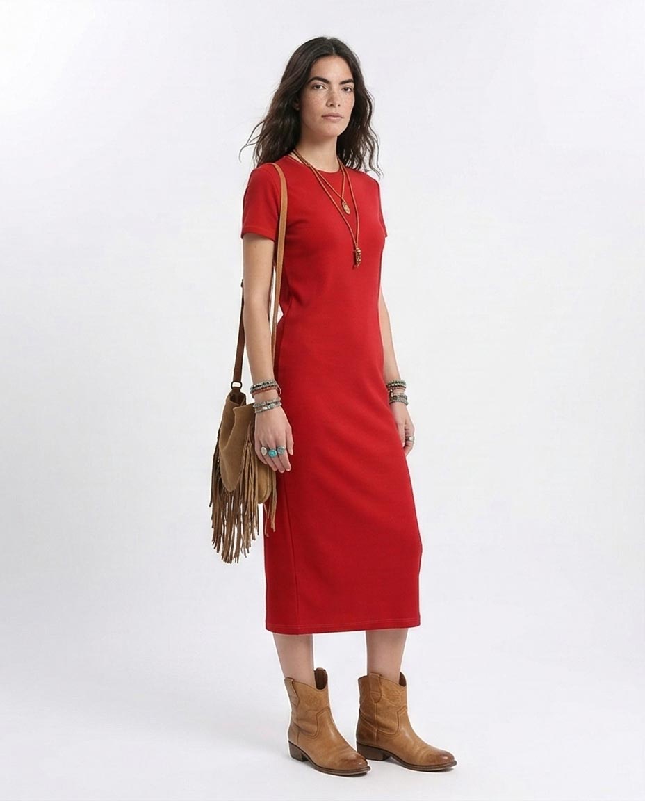 Ravin Women's Straight-Cut Jersey T-Shirt Dress - Red - R210657