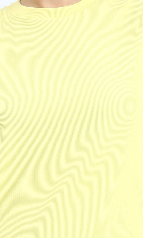 R210664 - Sleeveless Cotton Casual Midi Dress - Yellow