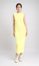 R210664 - Sleeveless Cotton Casual Midi Dress - Yellow