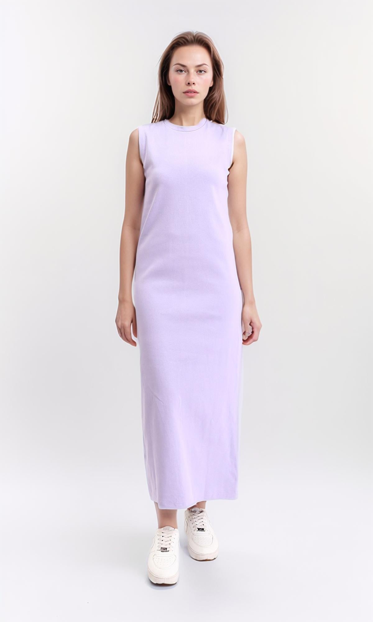 Slip On Solid Casual Midi Dress - Light Purple