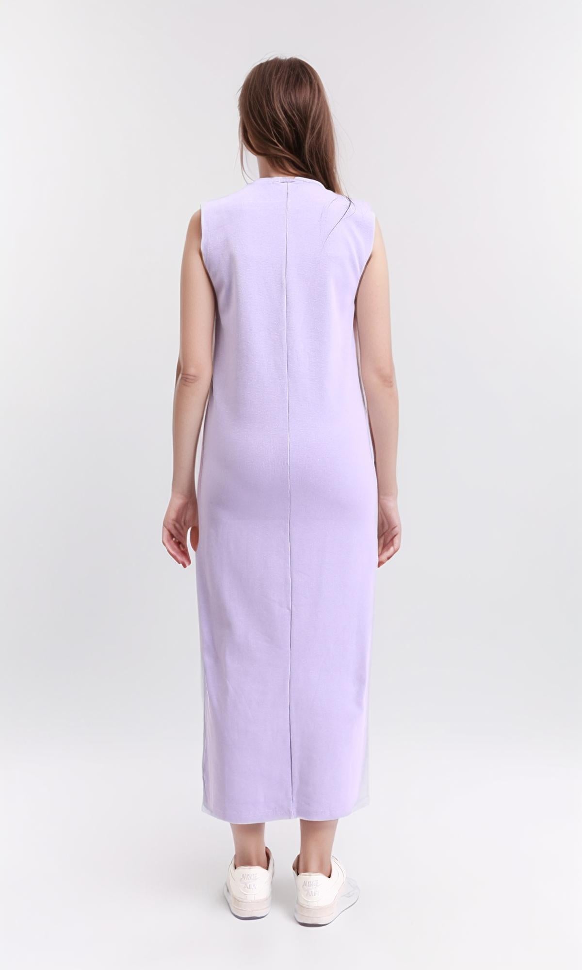 R210665 - Slip On Solid Casual Midi Dress - Light Purple