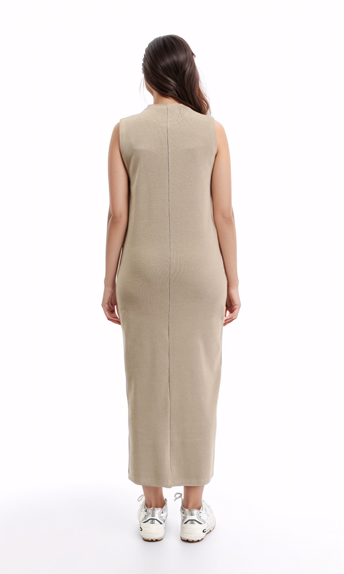 R210666 - Slip On Solid Casual Midi Dress - Light Coffee