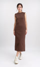 R210667 - Sleeveless Cotton Casual Midi Dress - Brown