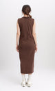 R210667 - Sleeveless Cotton Casual Midi Dress - Brown
