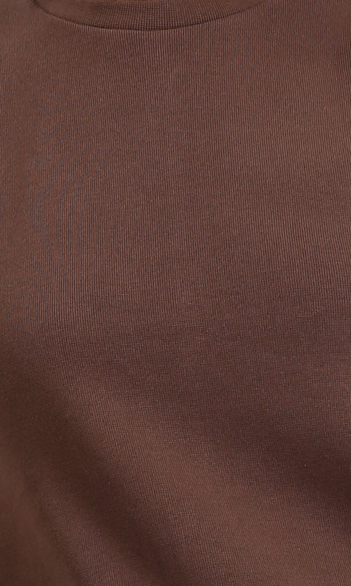 R210667 - Sleeveless Cotton Casual Midi Dress - Brown