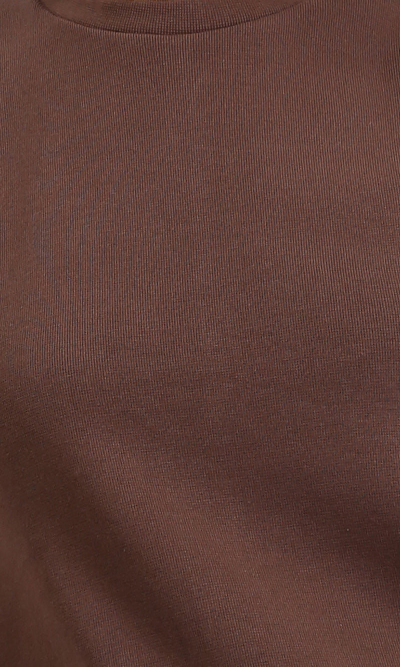 R210667 - Sleeveless Cotton Casual Midi Dress - Brown