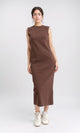 R210667 - Sleeveless Cotton Casual Midi Dress - Brown