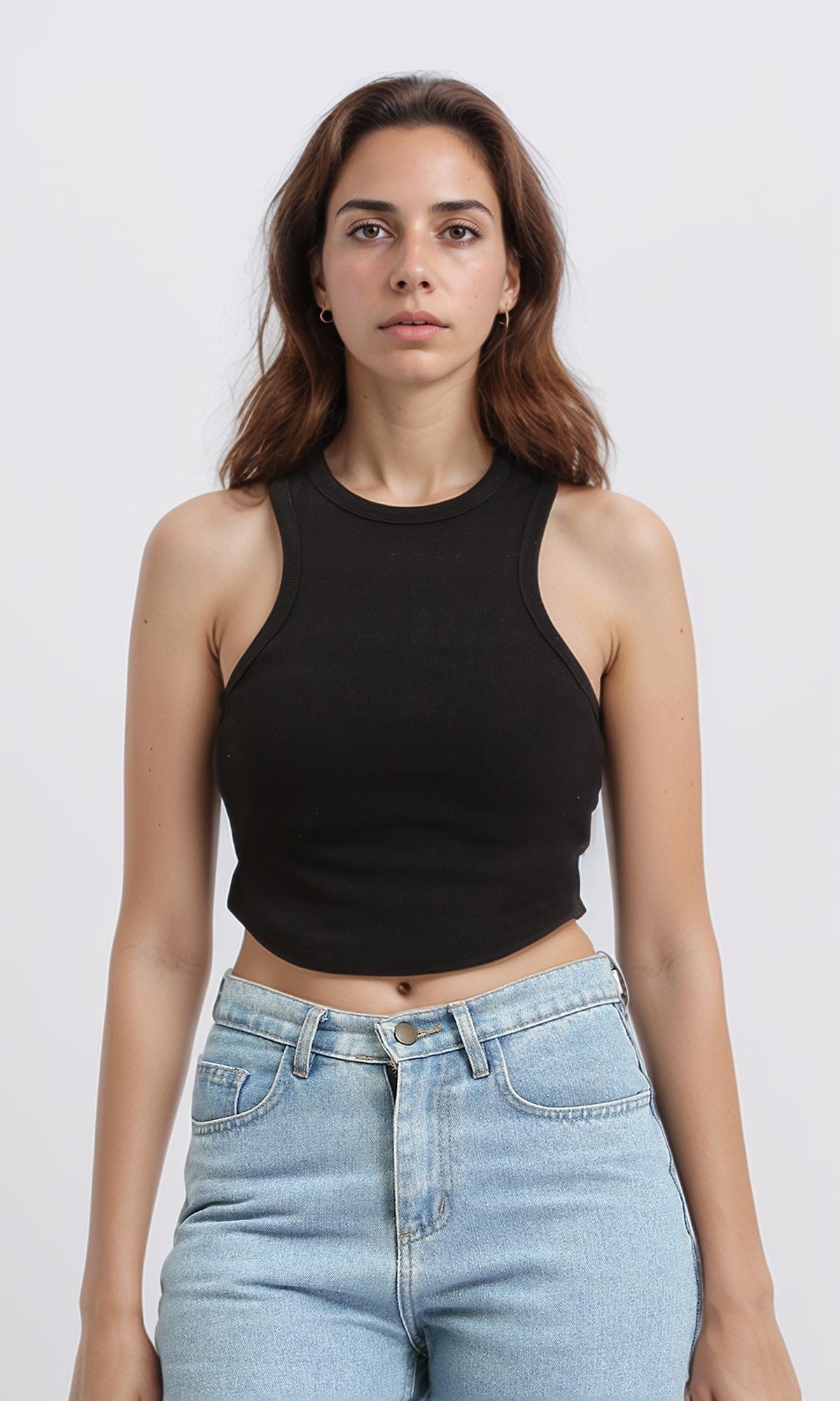 Round Neck Solid Racer Top - Black