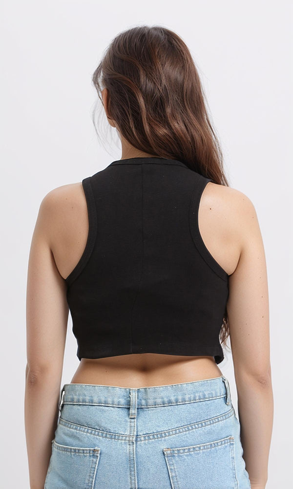 R210671 - Round Neck Solid Racer Top - Black
