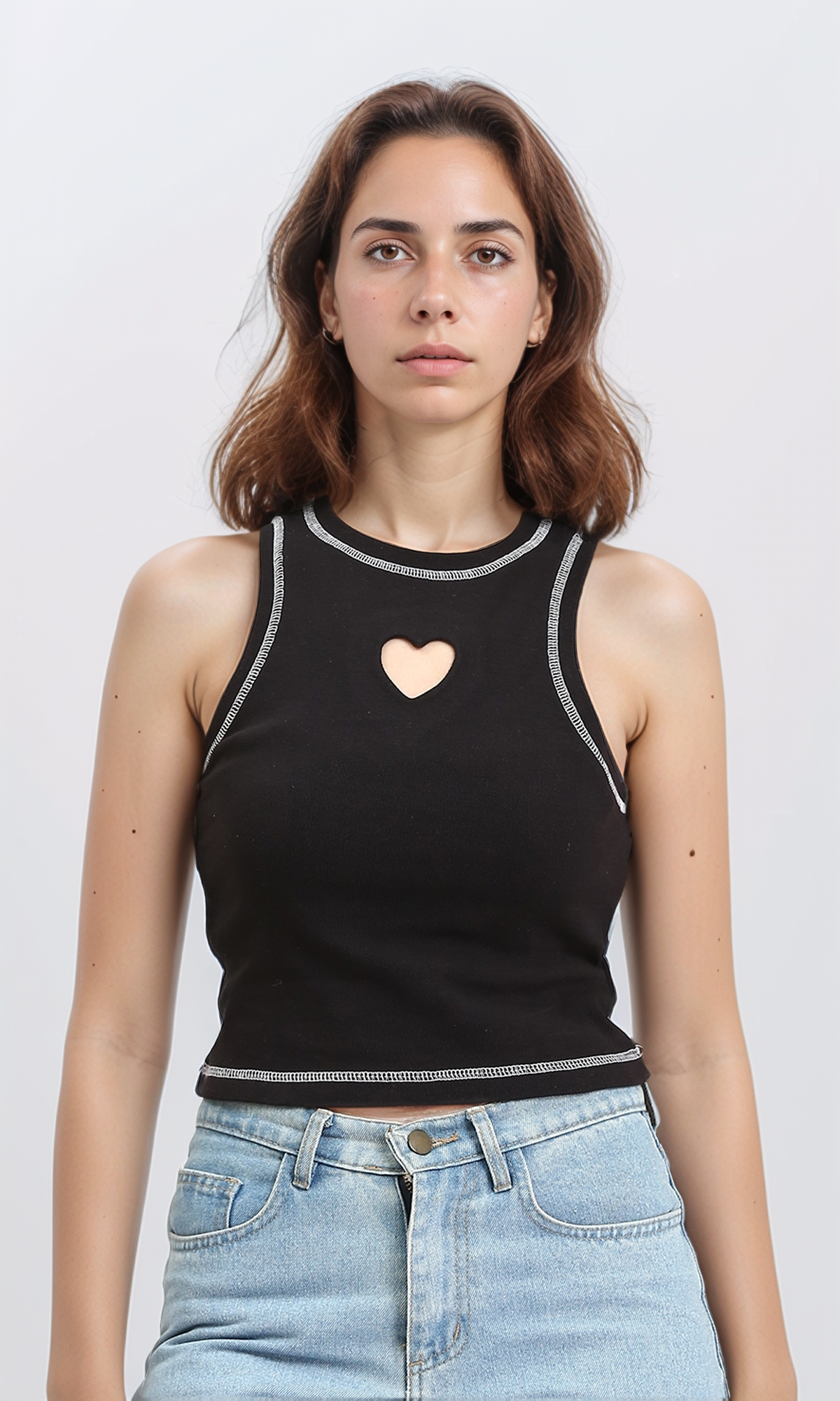 Printed Heart Racer Top - Black