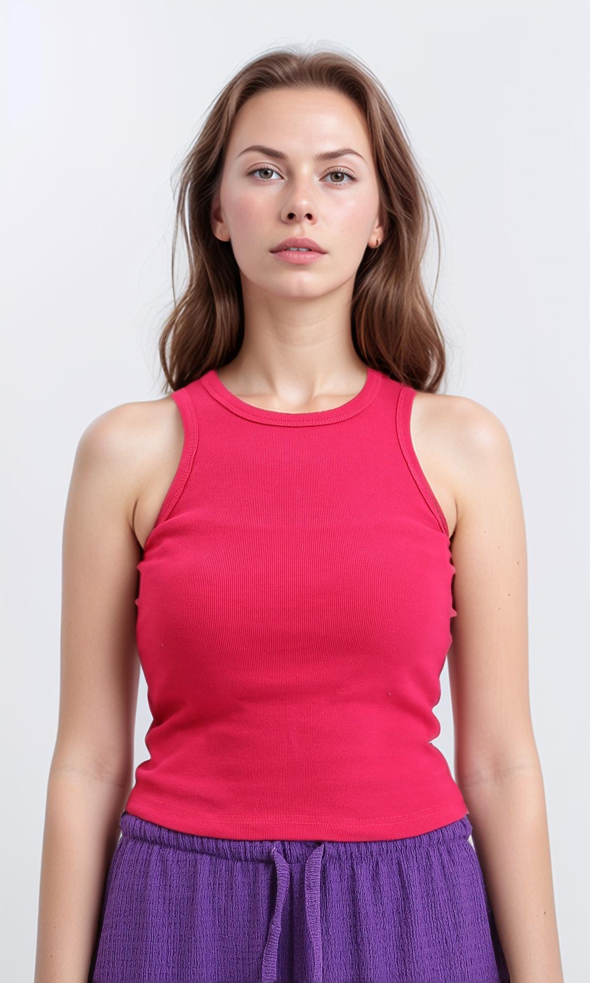 Round Neck Sleeveless Cotton Tank Top - Fuchsia