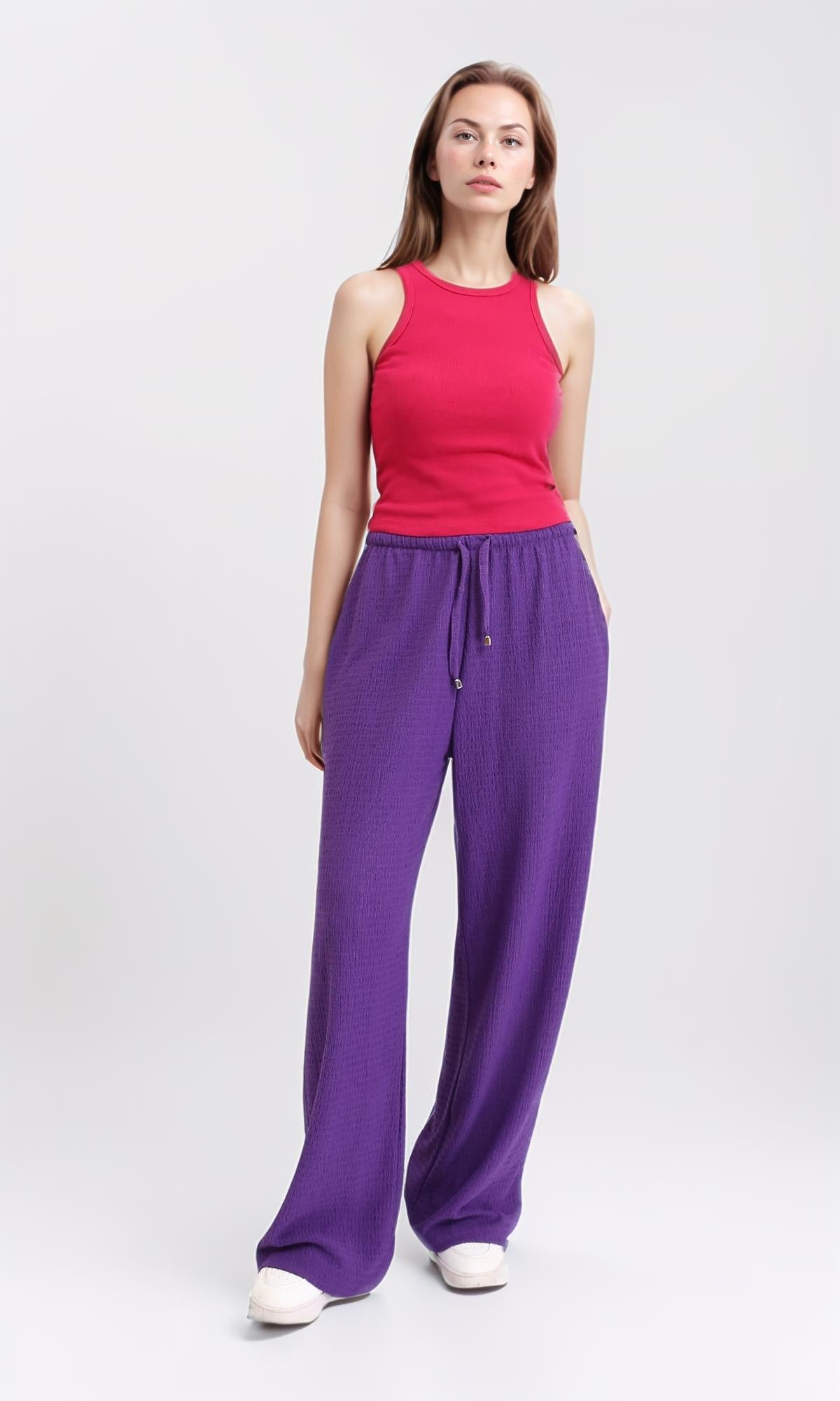 R210674 - Round Neck Sleeveless Cotton Tank Top - Fuchsia