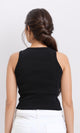 R210676 - Round Neck Sleeveless Cotton Tank Top - Black