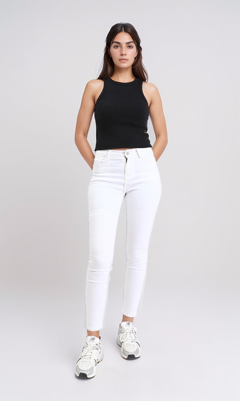 R210676 - Round Neck Sleeveless Cotton Tank Top - Black