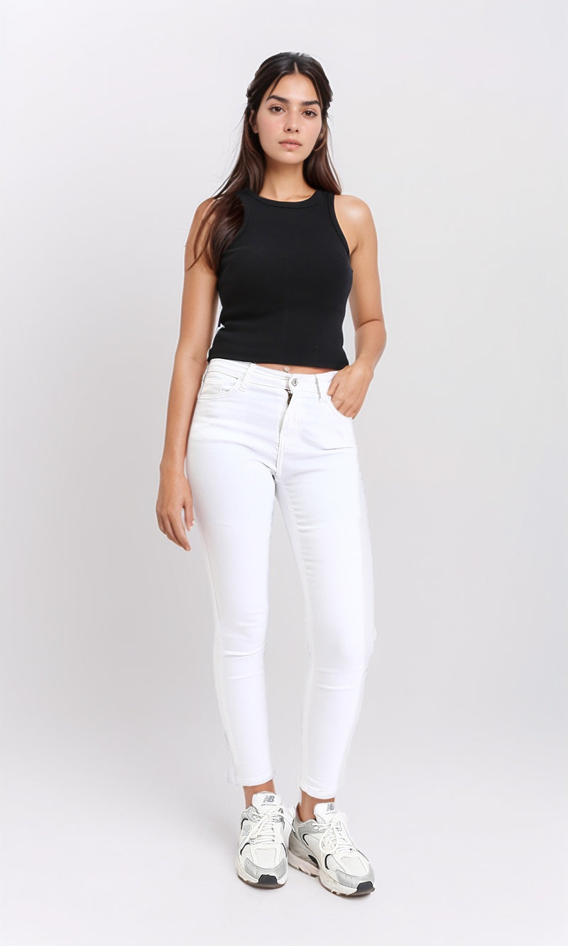 R210676 - Round Neck Sleeveless Cotton Tank Top - Black