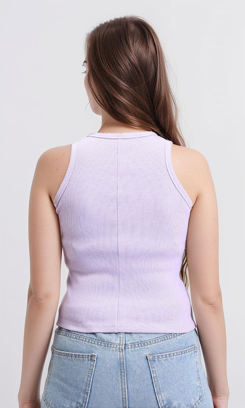 R210677 - Round Neck Sleeveless Cotton Tank Top - Light Purple