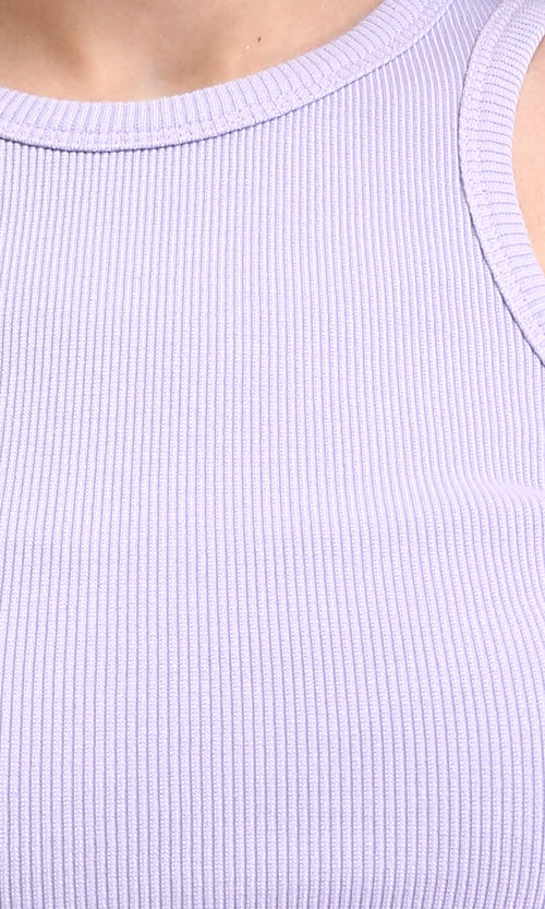 R210677 - Round Neck Sleeveless Cotton Tank Top - Light Purple