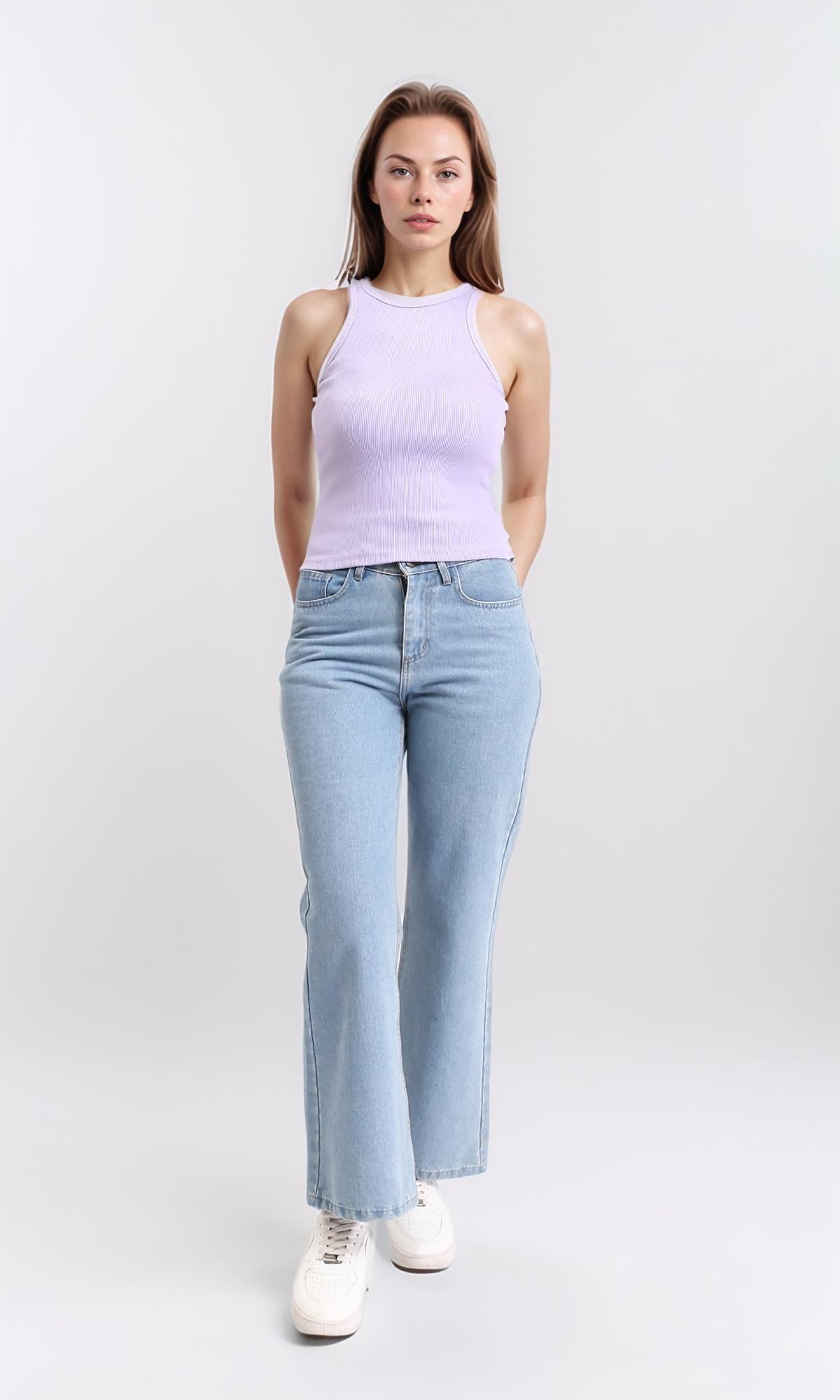 R210677 - Round Neck Sleeveless Cotton Tank Top - Light Purple