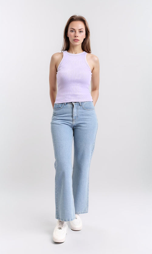 R210677 - Round Neck Sleeveless Cotton Tank Top - Light Purple