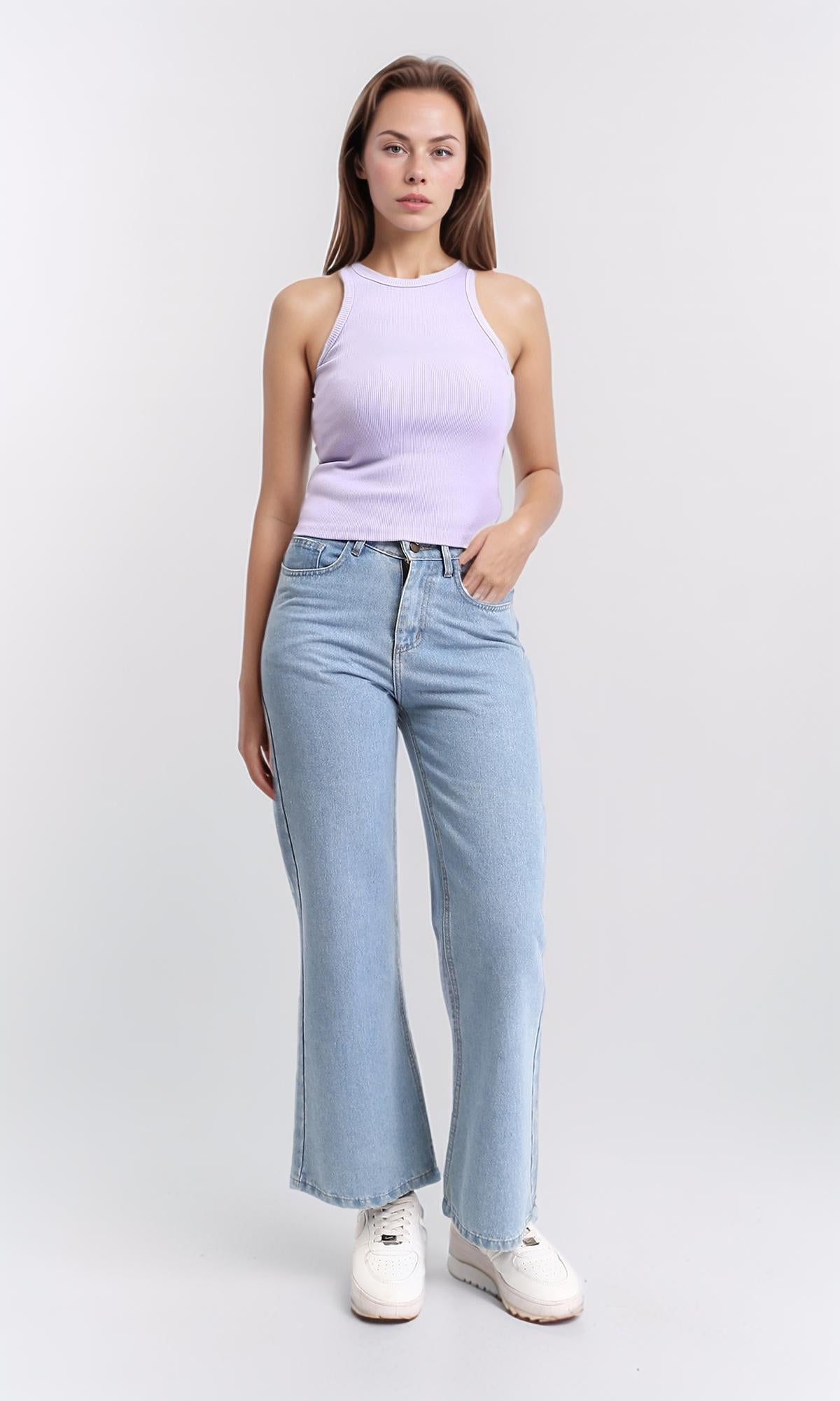 R210677 - Round Neck Sleeveless Cotton Tank Top - Light Purple