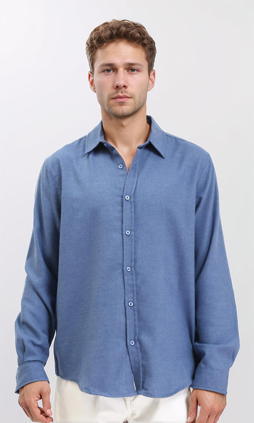 R210694 - Solid Long Sleeves Cotton Shirt - Steel Blue