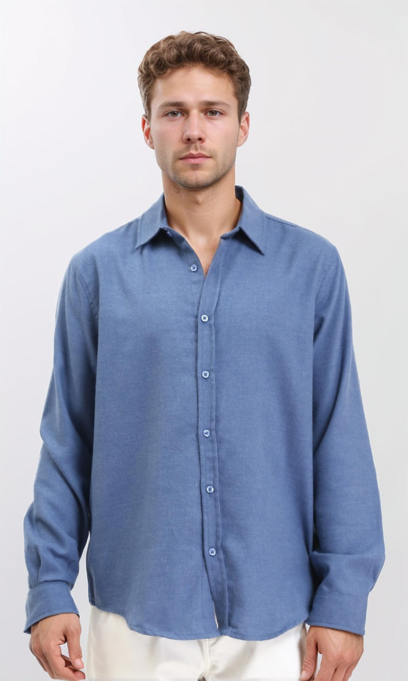 R210694 - Solid Long Sleeves Cotton Shirt - Steel Blue