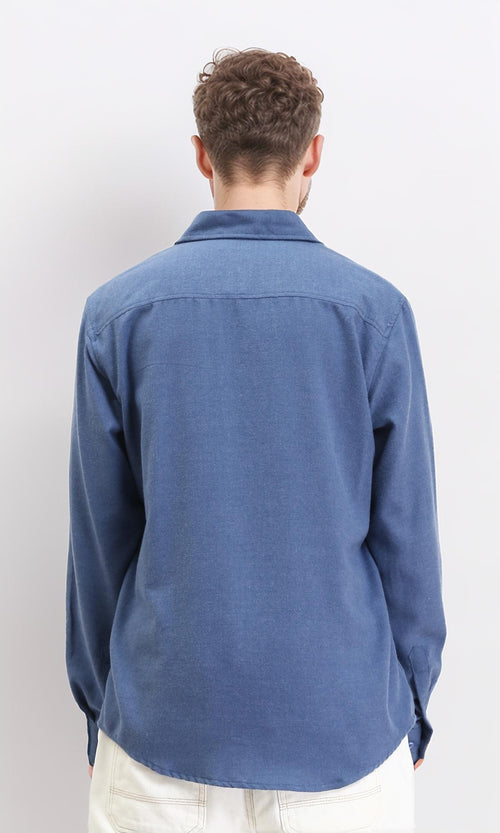 R210694 - Solid Long Sleeves Cotton Shirt - Steel Blue