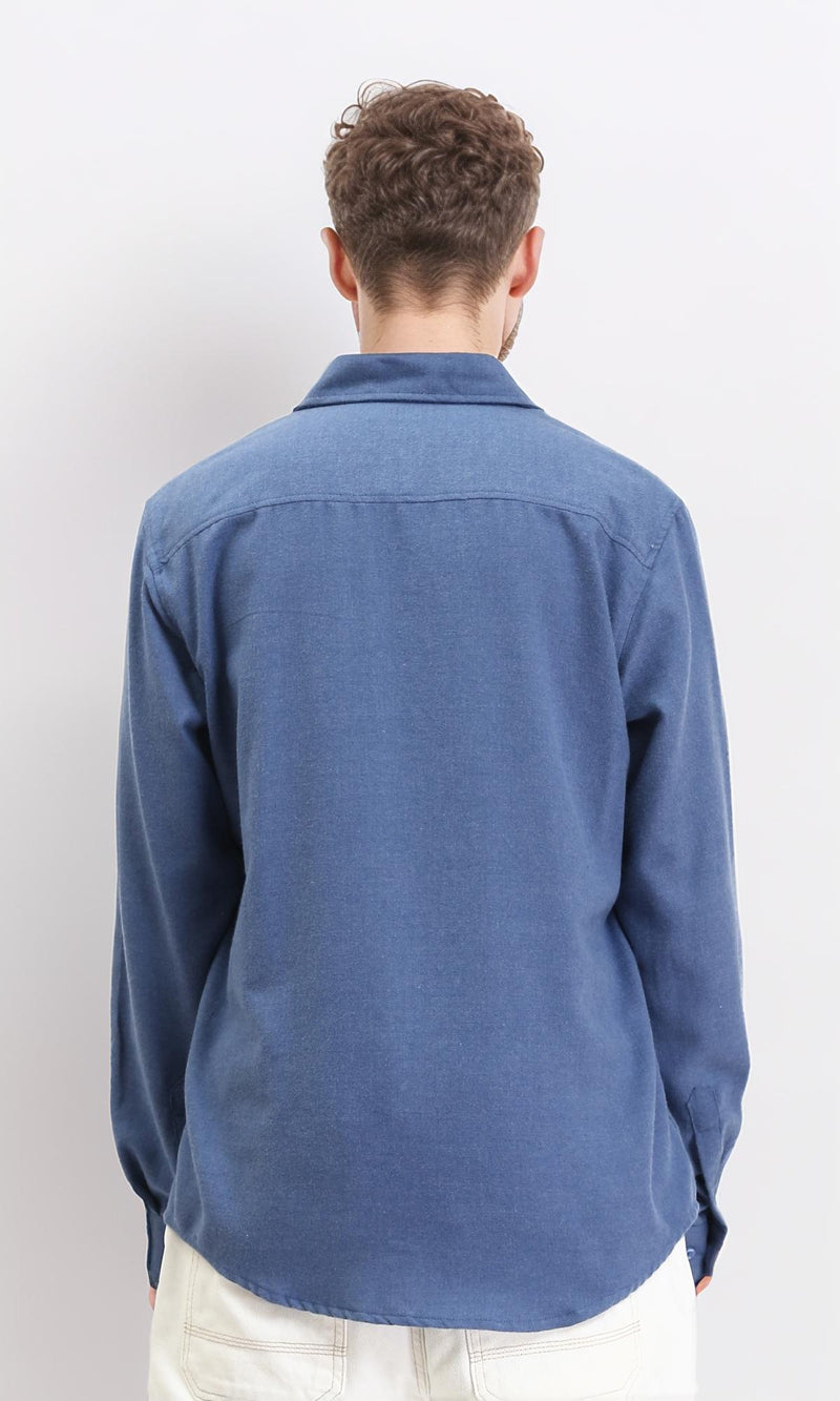 R210694 - Solid Long Sleeves Cotton Shirt - Steel Blue