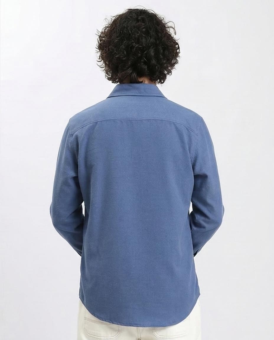 قميص رافين رجالي فاخر بأكمام طويلة من نسيج ممزوج - أزرق رمادي - R210694