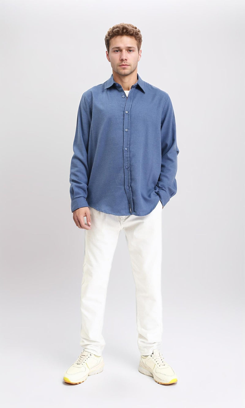 R210694 - Solid Long Sleeves Cotton Shirt - Steel Blue
