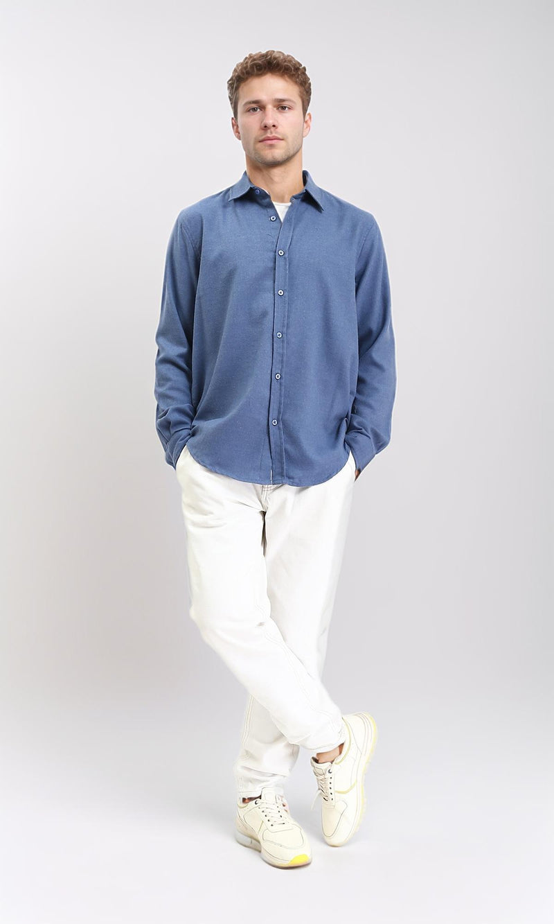 R210694 - Solid Long Sleeves Cotton Shirt - Steel Blue