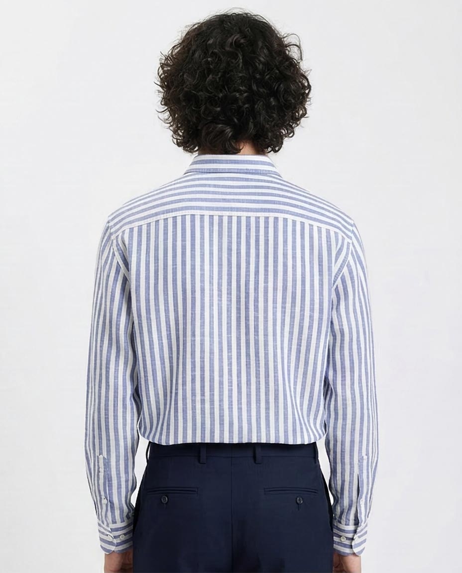 Ravin Men's Relaxed Fit Striped Premium Blend Shirt - Navy Blue & White - R210695