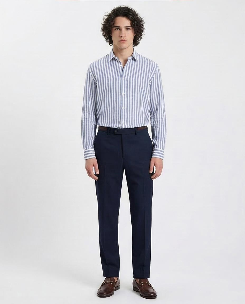 Ravin Men's Relaxed Fit Striped Premium Blend Shirt - Navy Blue & White - R210695