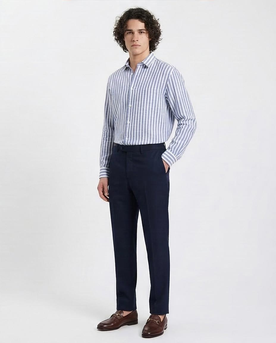 Ravin Men's Relaxed Fit Striped Premium Blend Shirt - Navy Blue & White - R210695