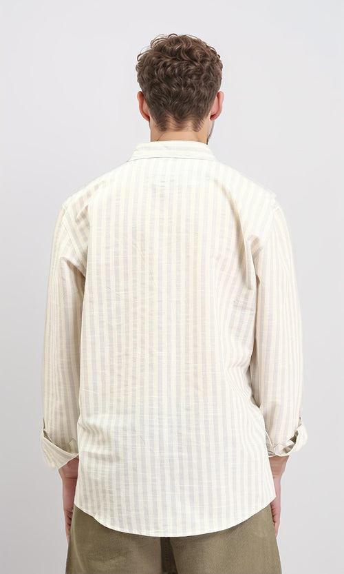 R210696 - Striped Buttoned Down Casual Shirt - Light Yellow & Light Grey