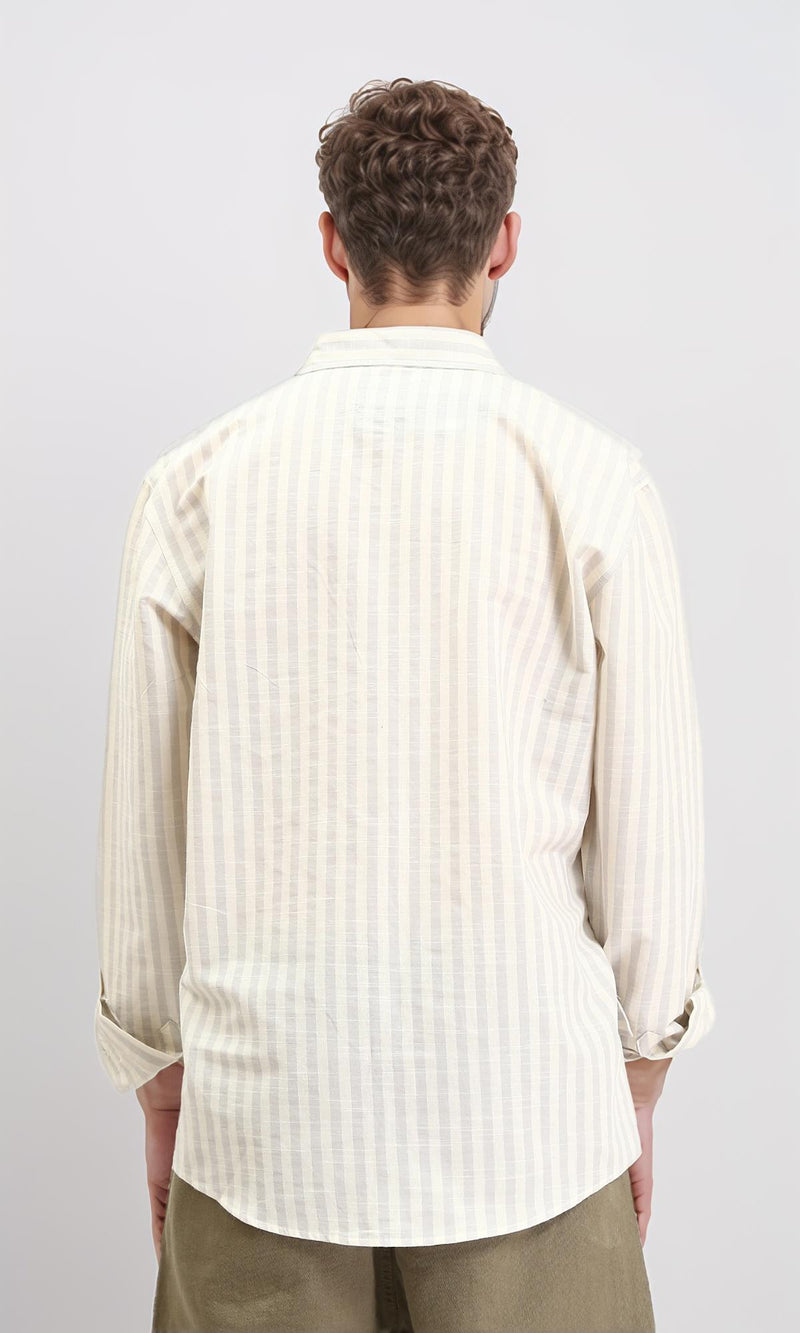 R210696 - Striped Buttoned Down Casual Shirt - Light Yellow & Light Grey