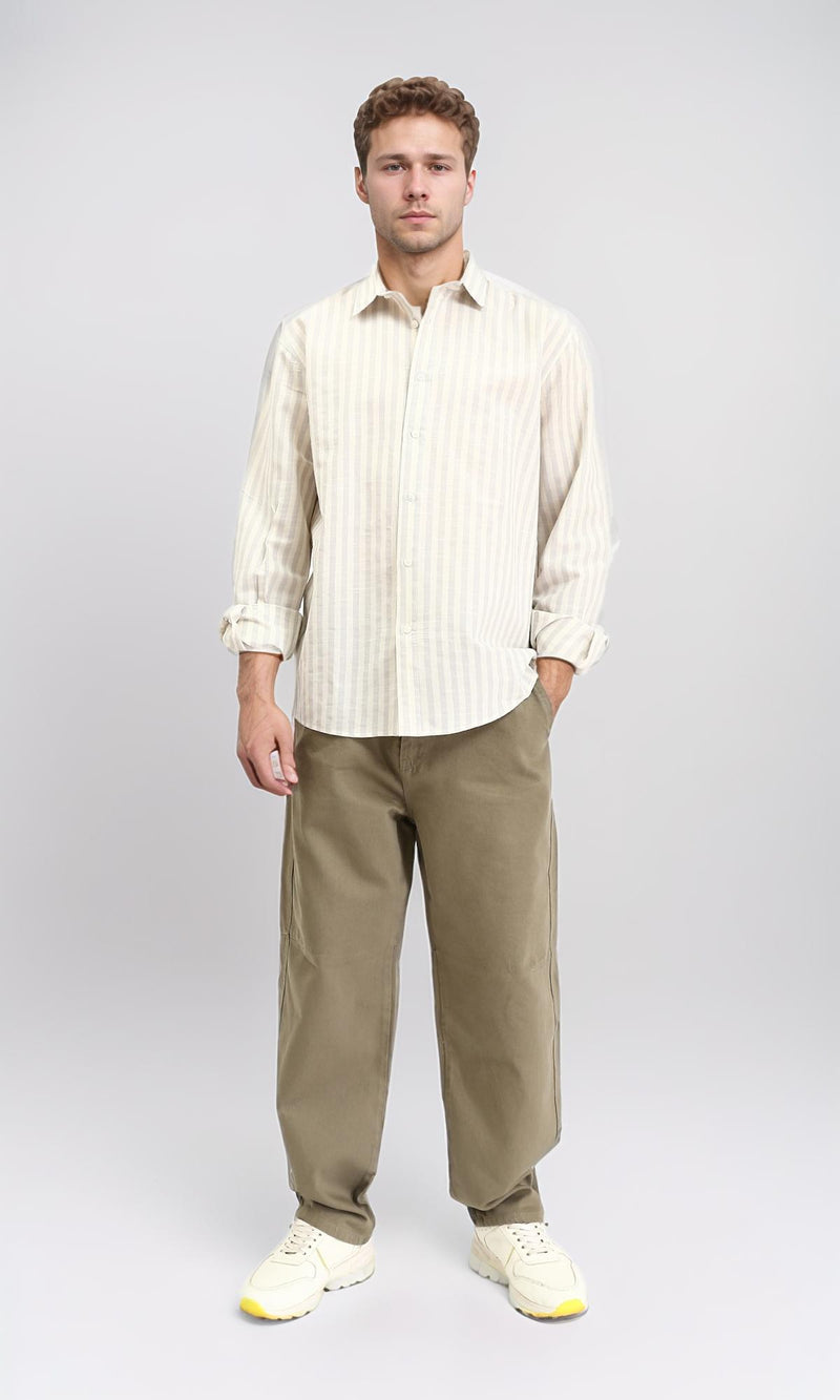 R210696 - Striped Buttoned Down Casual Shirt - Light Yellow & Light Grey