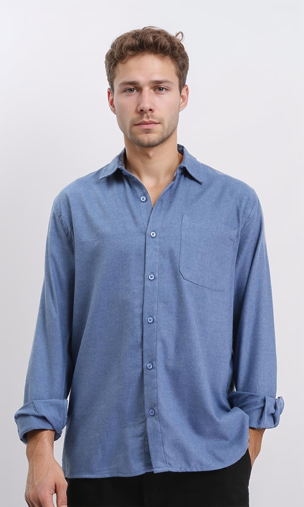 Long Sleeves Shirt with Front Pocket - Steel Blue