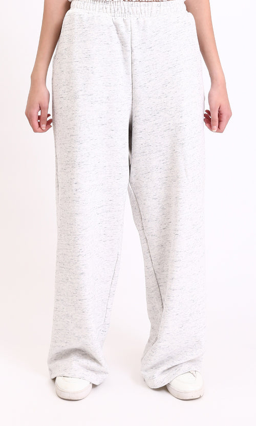 R210703 - Slip On Comfy Wide Leg Pants - Heather Light Grey