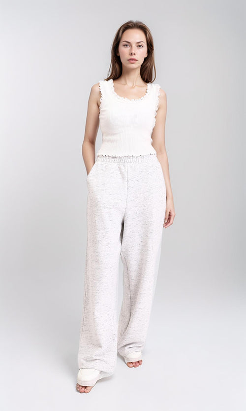 R210703 - Slip On Comfy Wide Leg Pants - Heather Light Grey