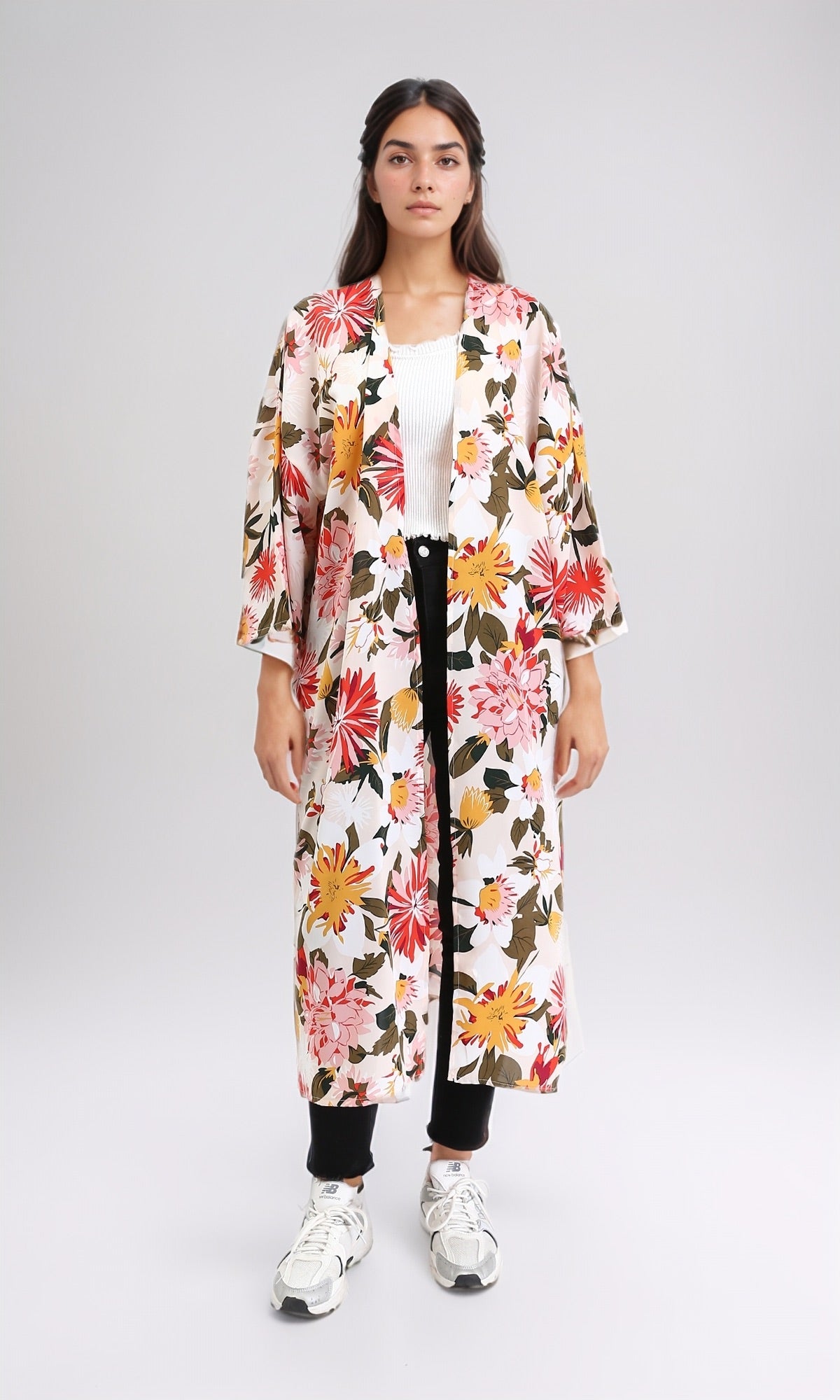 Open Neckline Colorful Floral Cardigan - Simon & Orange