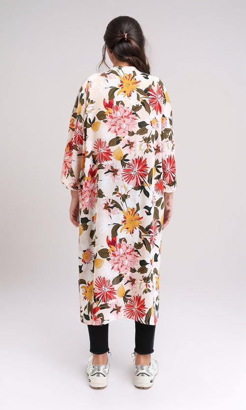 R210706 - Open Neckline Colorful Floral Cardigan - Simon & Orange