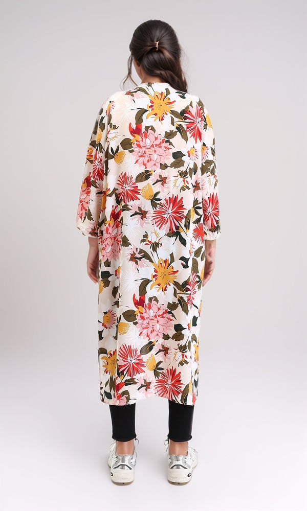 R210706 - Open Neckline Colorful Floral Cardigan - Simon & Orange