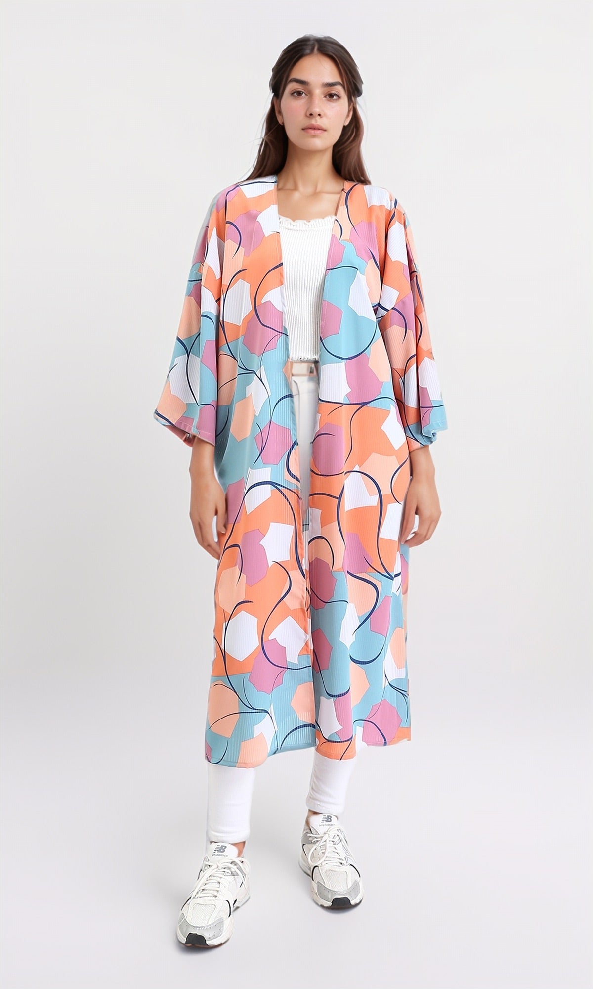 Open Neckline Patterned Cardigan - Orange & Sky Blue