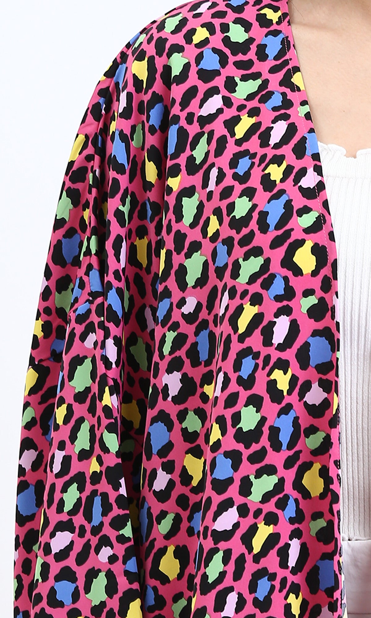 R210708 - Leopard Long Sleeves Colorful Cardigan - Fuchsia