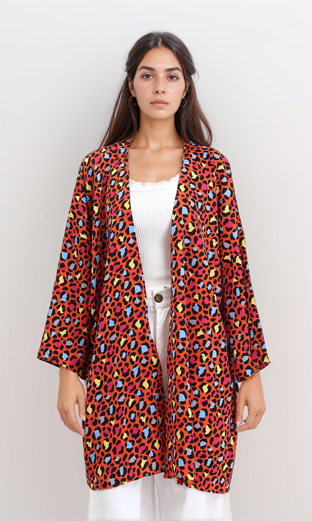 Leopard Long Sleeves Colorful Cardigan - Orange