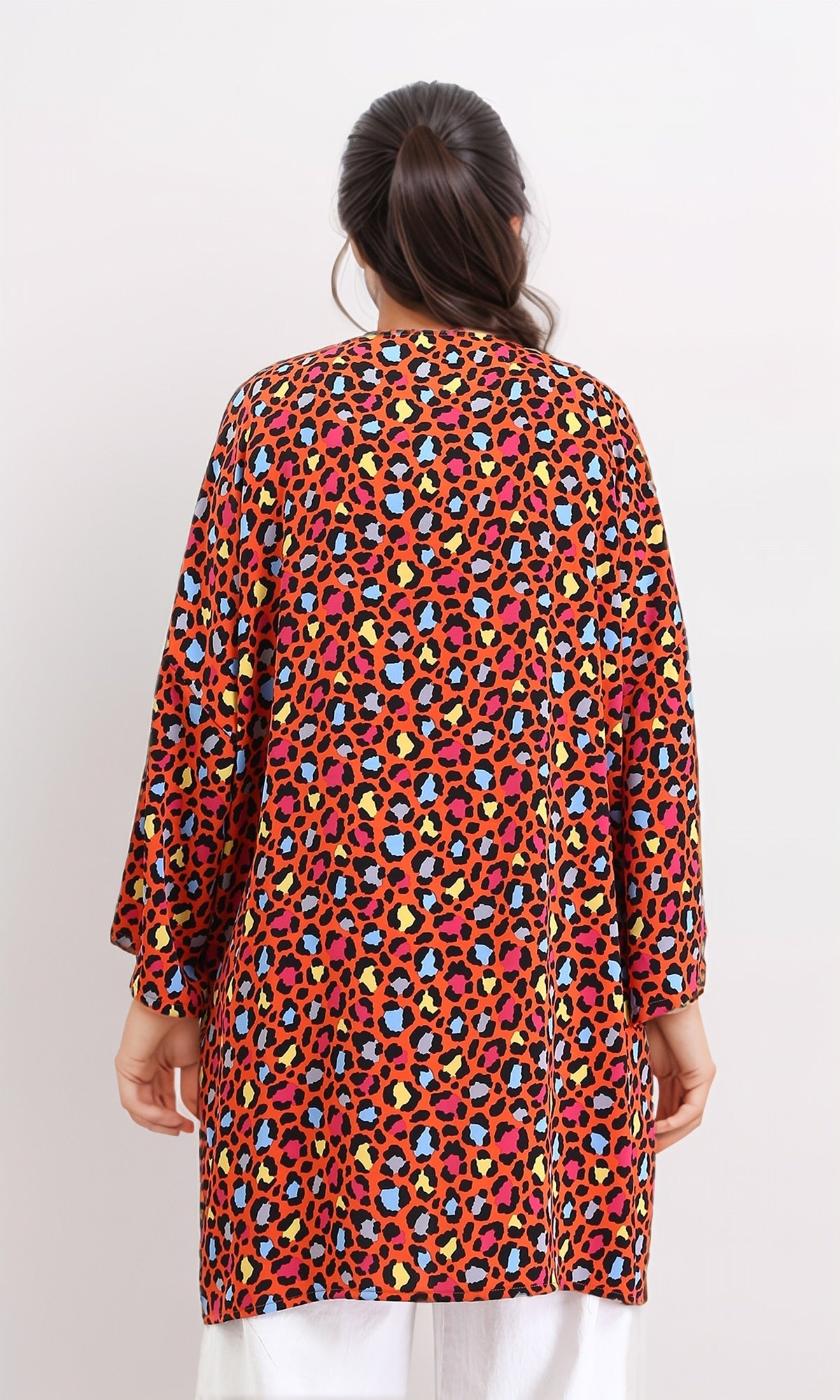 R210709 - Leopard Long Sleeves Colorful Cardigan - Orange
