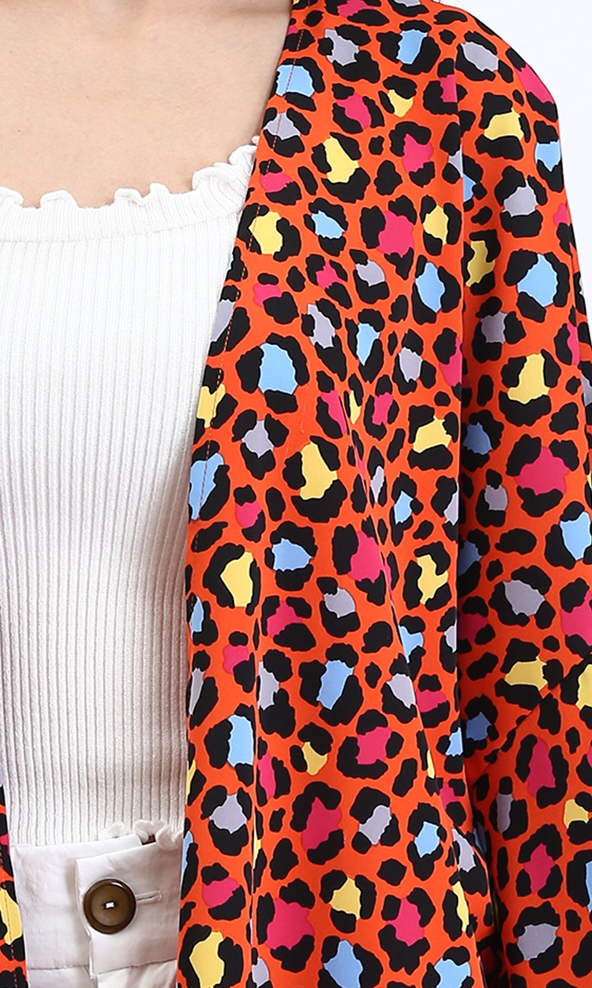 R210709 - Leopard Long Sleeves Colorful Cardigan - Orange